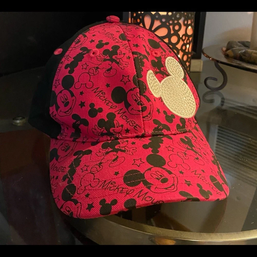Disney Mickey Mouse Embellished Hat | Pink & Black Bling Cap | Youth